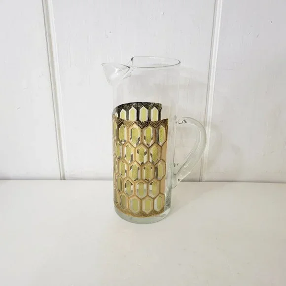 West Virginia Glass Gold Hexagon Pitcher Vintage MCM Madrid - Picture 2 of 8